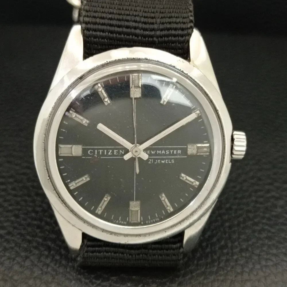 Vintage 1984 Citizen Manual Wound Mens Silver Watch & Black accents